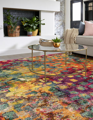 Multicolor 12' 2 x 12' 2 Jardin Square Area Rug 100% Polypropylene With Cotton Backing Colorful & Vivid Modern Carpet for Home Decor for Sale at Rug Engine