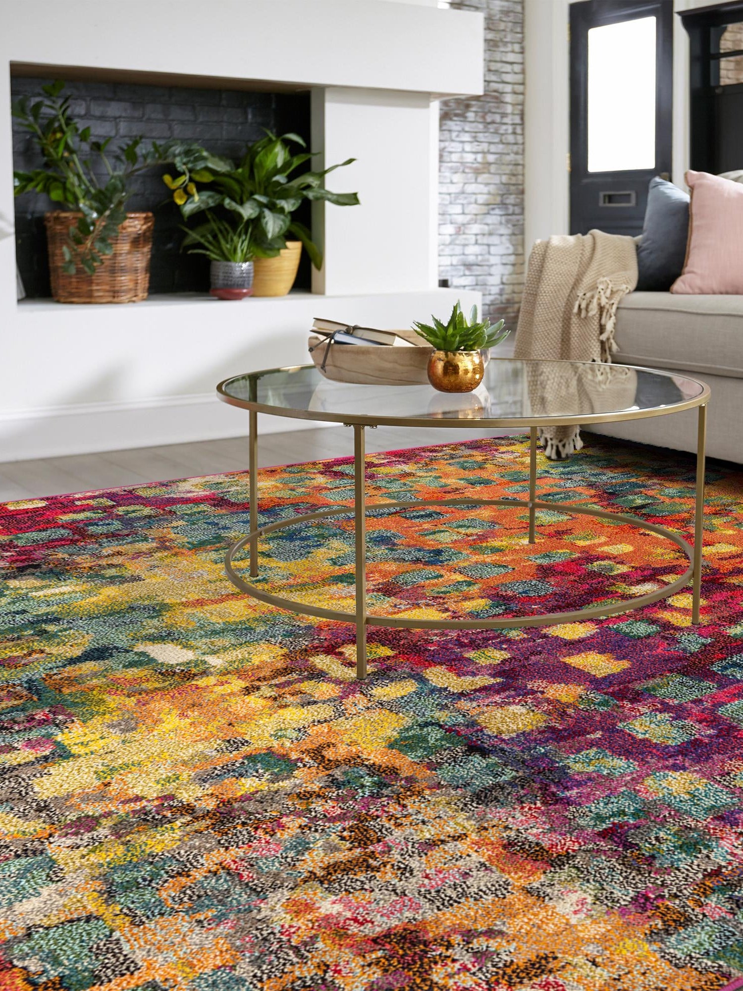 Multicolor 6' 1 x 6' 1 Jardin Square Area Rug 100% Polypropylene With Cotton Backing Colorful & Vivid Modern Carpet for Home Decor for Sale at Rug Engine