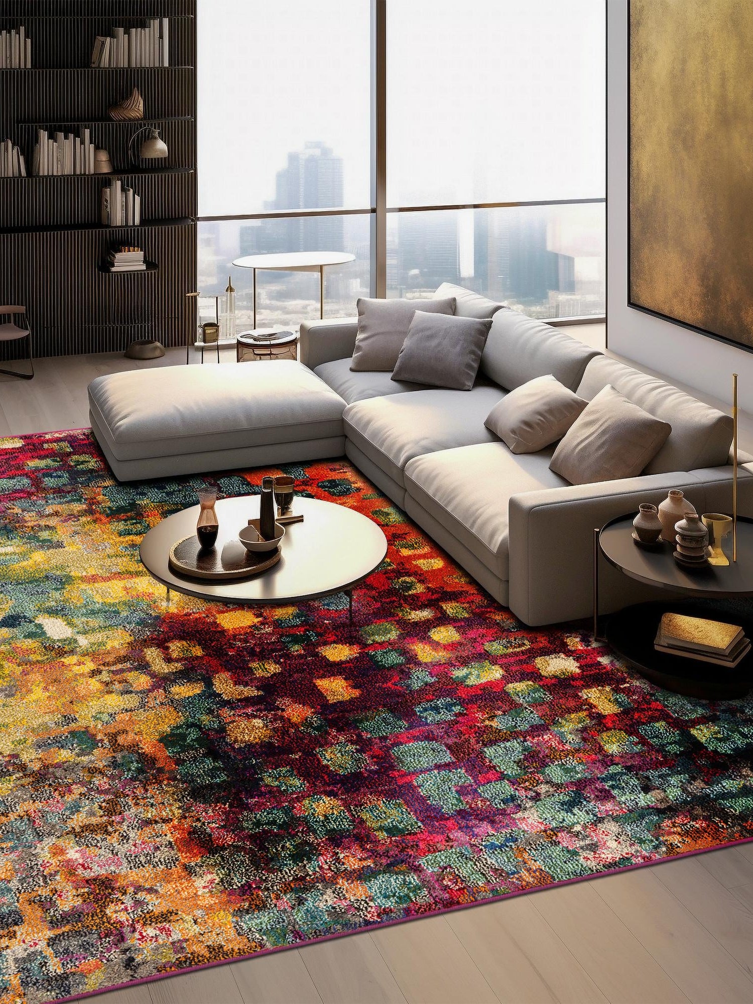 Multicolor 12' 2 x 12' 2 Jardin Square Area Rug 100% Polypropylene With Cotton Backing Colorful & Vivid Modern Carpet for Home Decor for Sale at Rug Engine
