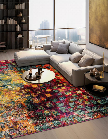 Multicolor 5' x 5' Jardin Square Area Rug 100% Polypropylene With Cotton Backing Colorful & Vivid Modern Carpet for Home Decor for Sale at Rug Engine