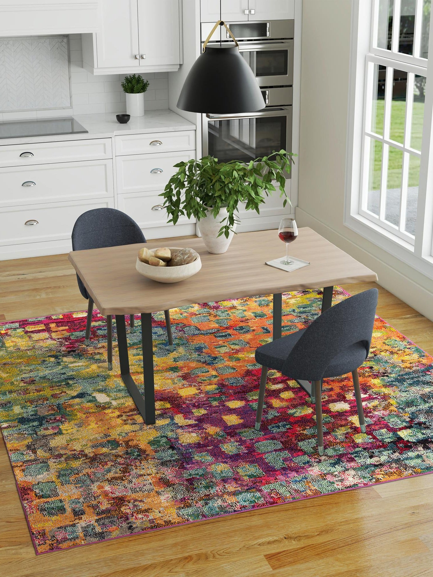 Multicolor 5' x 5' Jardin Square Area Rug 100% Polypropylene With Cotton Backing Colorful & Vivid Modern Carpet for Home Decor for Sale at Rug Engine