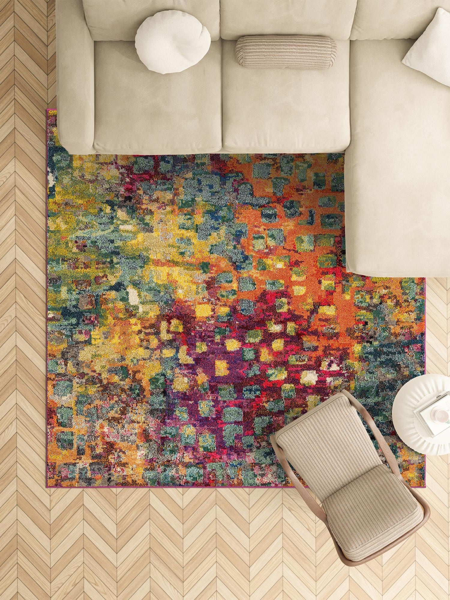 Multicolor 5' x 5' Jardin Square Area Rug 100% Polypropylene With Cotton Backing Colorful & Vivid Modern Carpet for Home Decor for Sale at Rug Engine
