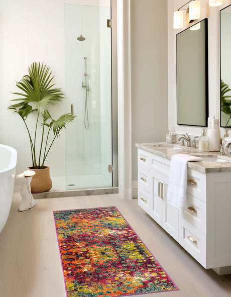 Multicolor 2' 7 x 10' Jardin Runner Area Rug 100% Polypropylene With Cotton Backing Colorful & Vivid Modern Carpet for Home Decor for Sale at Rug Engine