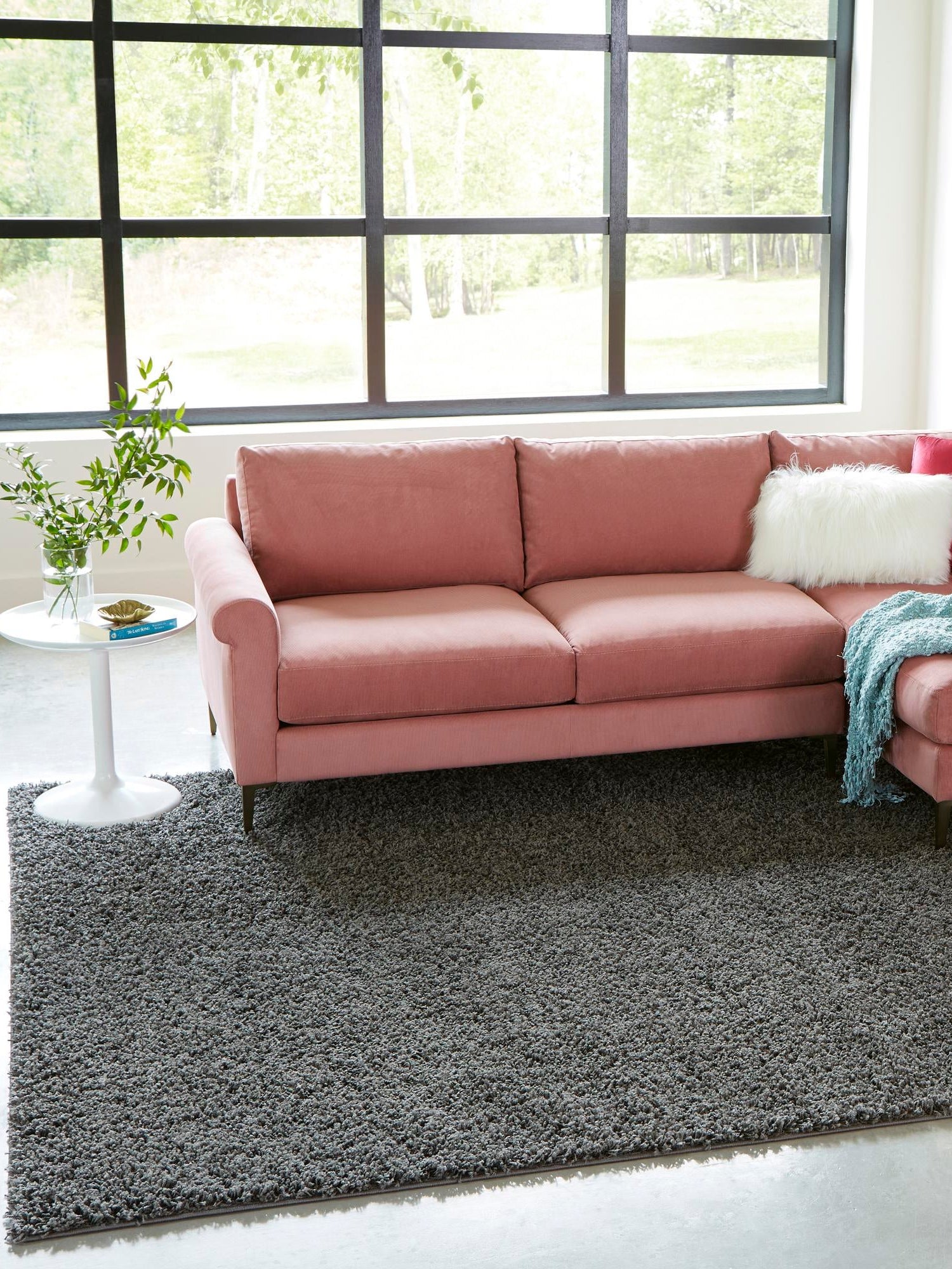 Graphite Gray 5' 3 x 5' 3 Solid Shag Square Area Rug Thick Soft Touch Fluffy & Plush Shaggy Pile Durable Minimalist Carpet for Classic Interior Design for Sale at Rug Engine