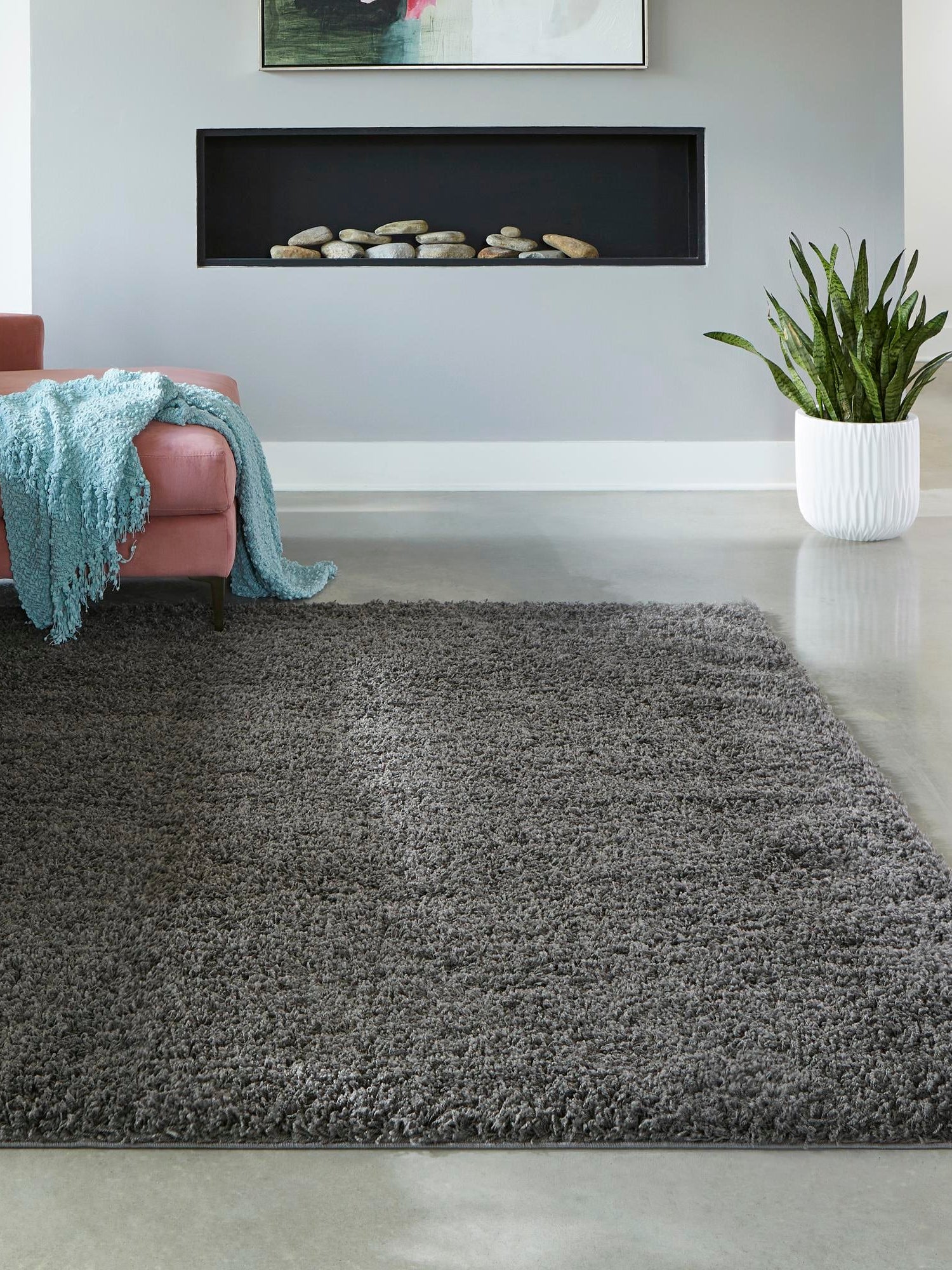 Graphite Gray 7' 10 x 7' 10 Solid Shag Square Area Rug Thick Soft Touch Fluffy & Plush Shaggy Pile Durable Minimalist Carpet for Classic Interior Design for Sale at Rug Engine