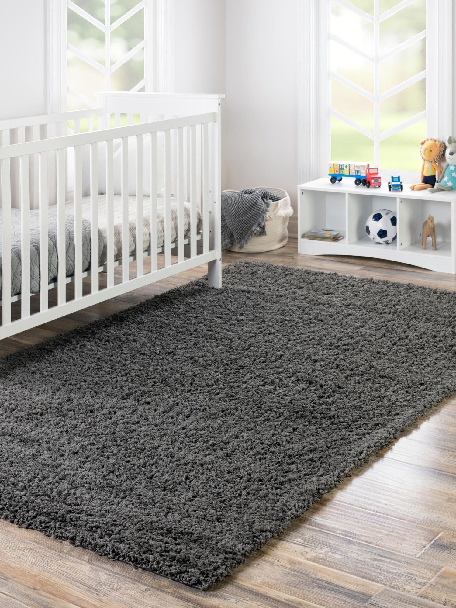 Graphite Gray 7' 10 x 11' Solid Shag Rectangle Area Rug Thick Soft Touch Fluffy & Plush Shaggy Pile Durable Minimalist Carpet for Classic Interior Design for Sale at Rug Engine