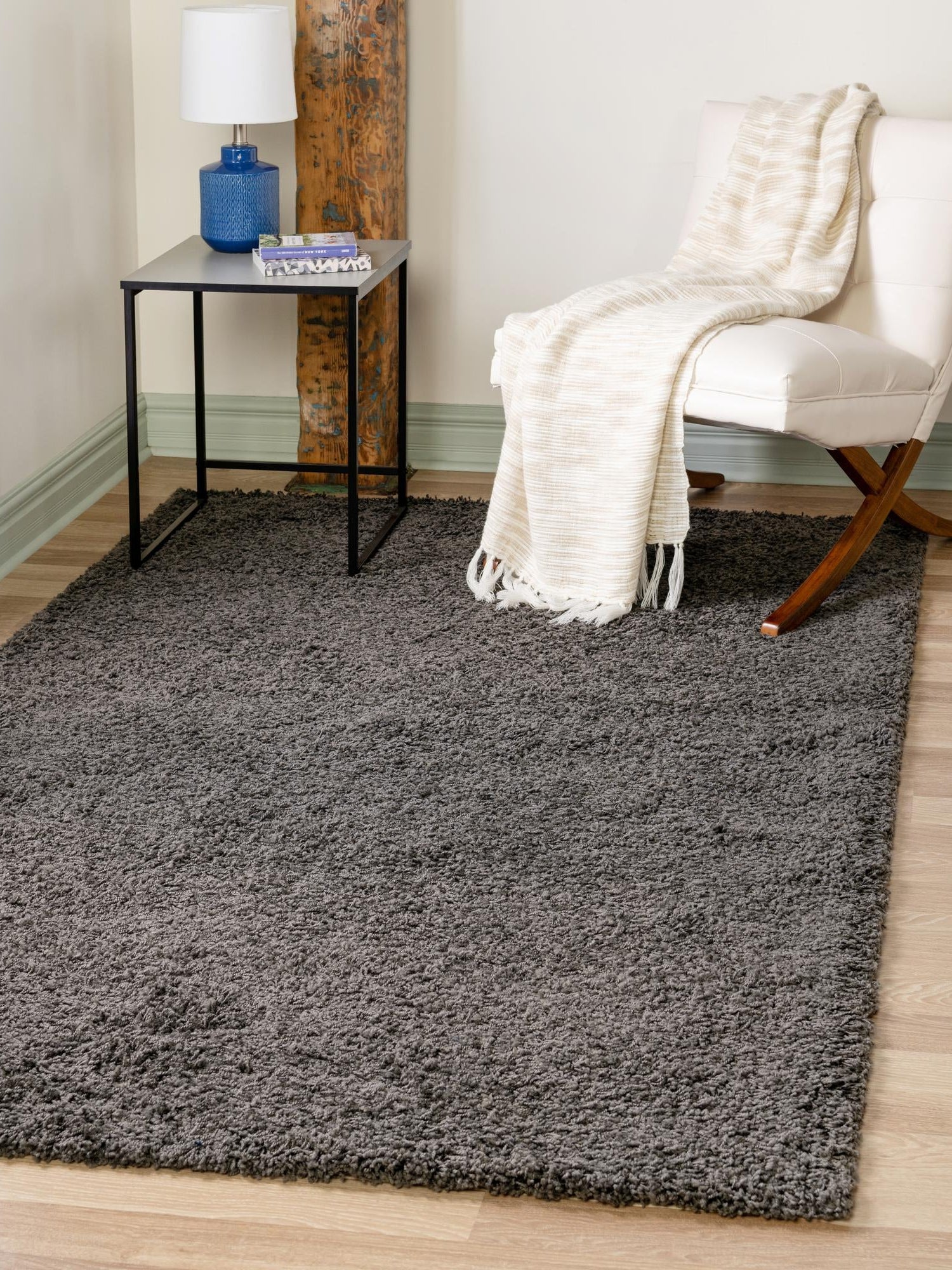 Graphite Gray 6' 1 x 9' Solid Shag Rectangle Area Rug Thick Soft Touch Fluffy & Plush Shaggy Pile Durable Minimalist Carpet for Classic Interior Design for Sale at Rug Engine
