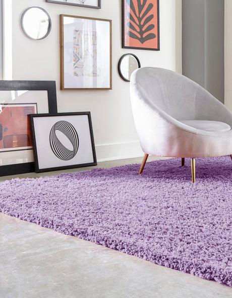 Lilac 7' 10 x 7' 10 Solid Shag Square Area Rug Thick Soft Touch Fluffy & Plush Shaggy Pile Durable Minimalist Carpet for Classic Interior Design for Sale at Rug Engine