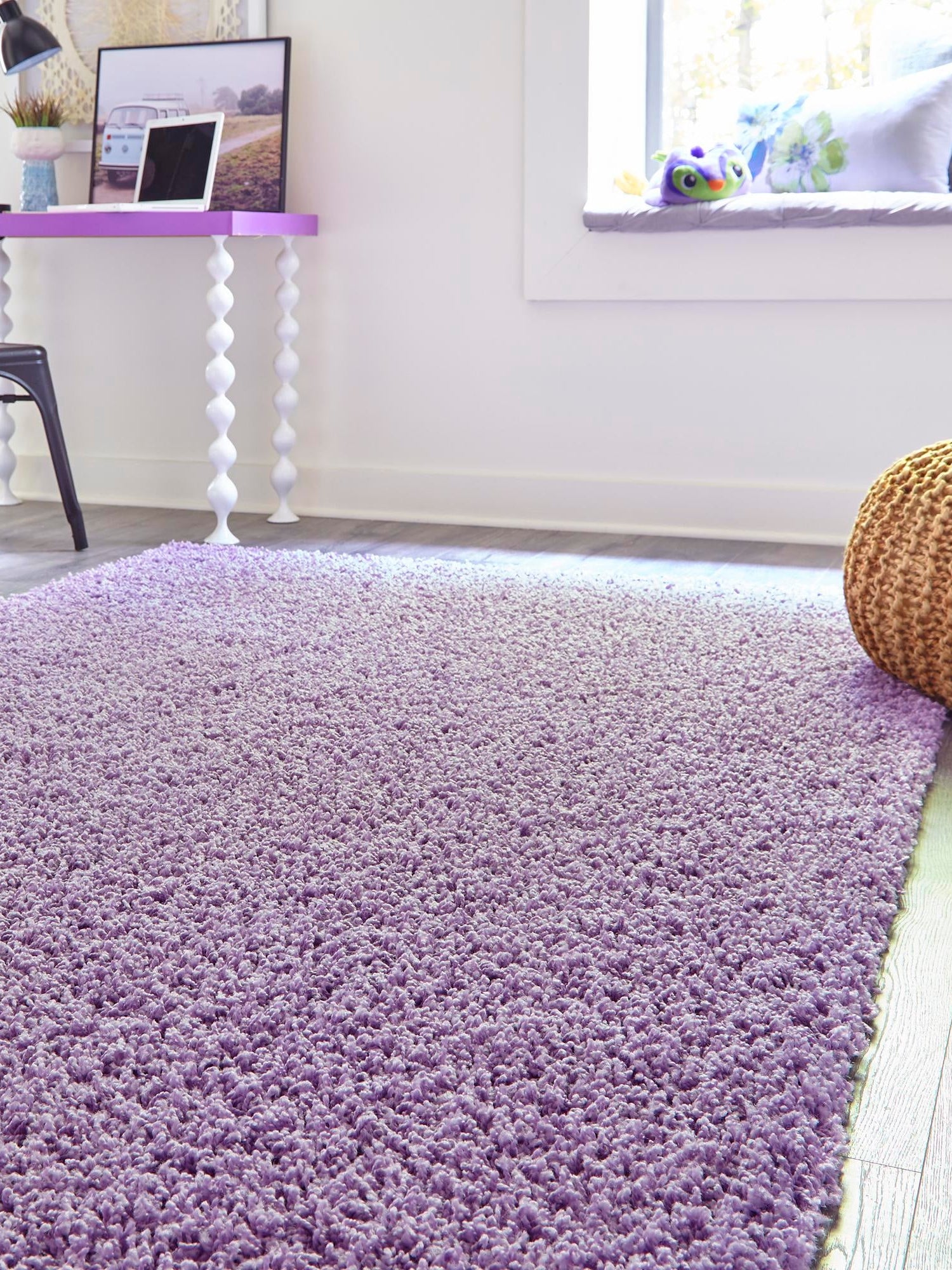 Lilac 7' 10 x 10' Solid Shag Rectangle Area Rug Thick Soft Touch Fluffy & Plush Shaggy Pile Durable Minimalist Carpet for Classic Interior Design for Sale at Rug Engine