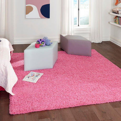 Taffy Pink 7' 10 x 7' 10 Solid Shag Square Area Rug Thick Soft Touch Fluffy & Plush Shaggy Pile