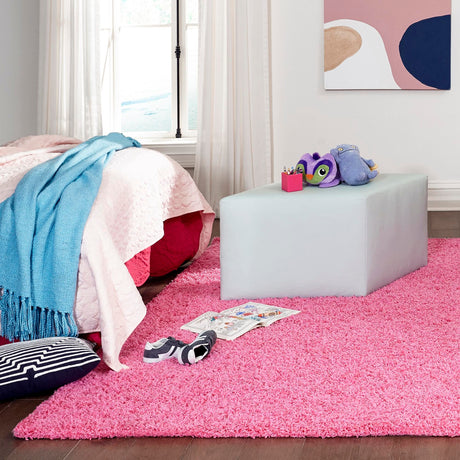 Taffy Pink 7' 10 x 7' 10 Solid Shag Square Area Rug Thick Soft Touch Fluffy & Plush Shaggy Pile Durable Minimalist Carpet for Classic Interior Design for Sale at Rug Engine