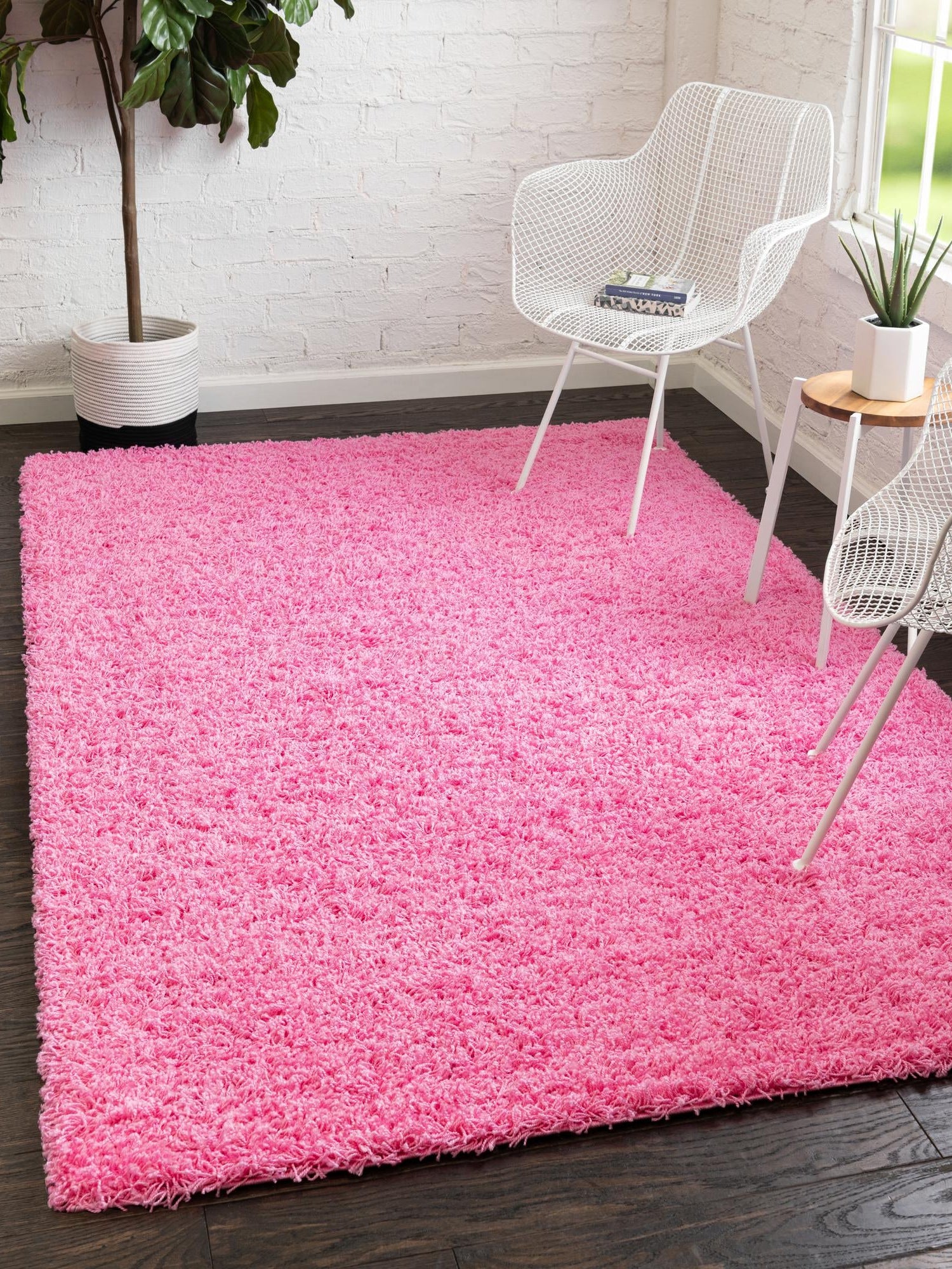 Taffy Pink 1' x 1' Solid Shag Sample Area Rug Thick Soft Touch Fluffy & Plush Shaggy Pile Durable Minimalist Carpet for Classic Interior Design for Sale at Rug Engine