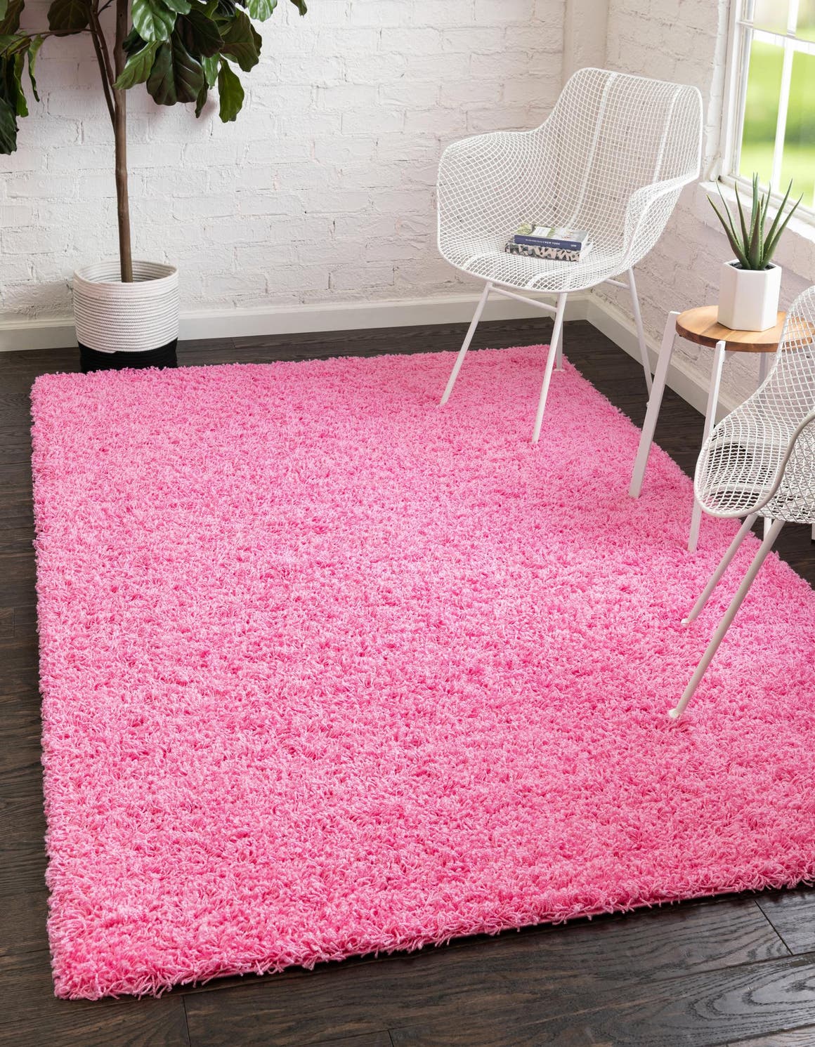 Taffy Pink 9' x 12' Solid Shag Rectangle Area Rug Thick Soft Touch Fluffy & Plush Shaggy Pile