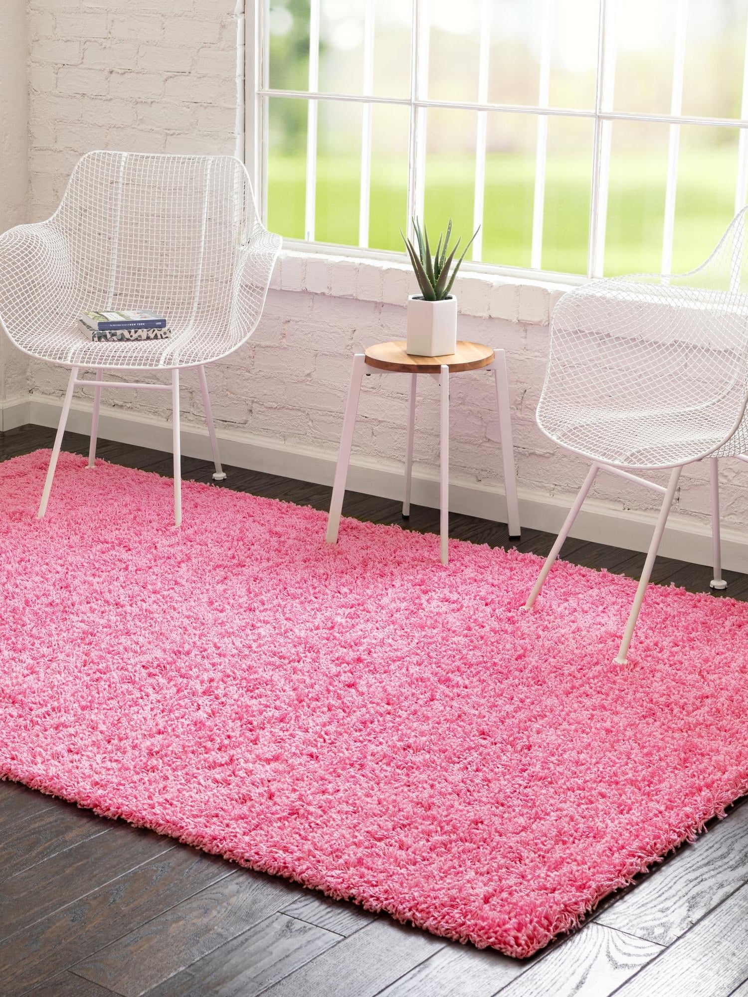 Taffy Pink 7' 1 x 10' Solid Shag Rectangle Area Rug Thick Soft Touch Fluffy & Plush Shaggy Pile Durable Minimalist Carpet for Classic Interior Design for Sale at Rug Engine