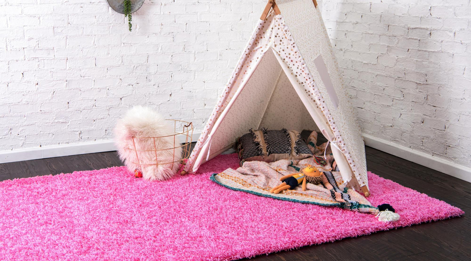 Taffy Pink 7' 1 x 10' Solid Shag Rectangle Area Rug Thick Soft Touch Fluffy & Plush Shaggy Pile Durable Minimalist Carpet for Classic Interior Design for Sale at Rug Engine