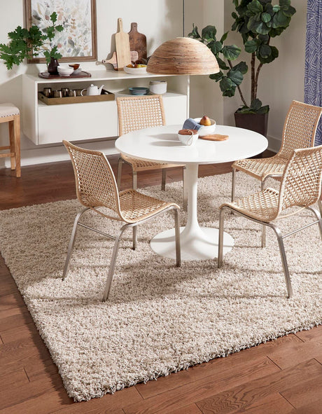 Taupe 7' 10 x 7' 10 Solid Shag Square Area Rug Thick Soft Touch Fluffy & Plush Shaggy Pile