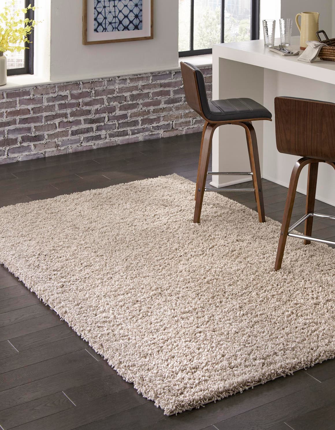 Taupe 7' 10 x 11' Solid Shag Rectangle Area Rug Thick Soft Touch Fluffy & Plush Shaggy Pile Durable Minimalist Carpet for Classic Interior Design for Sale at Rug Engine