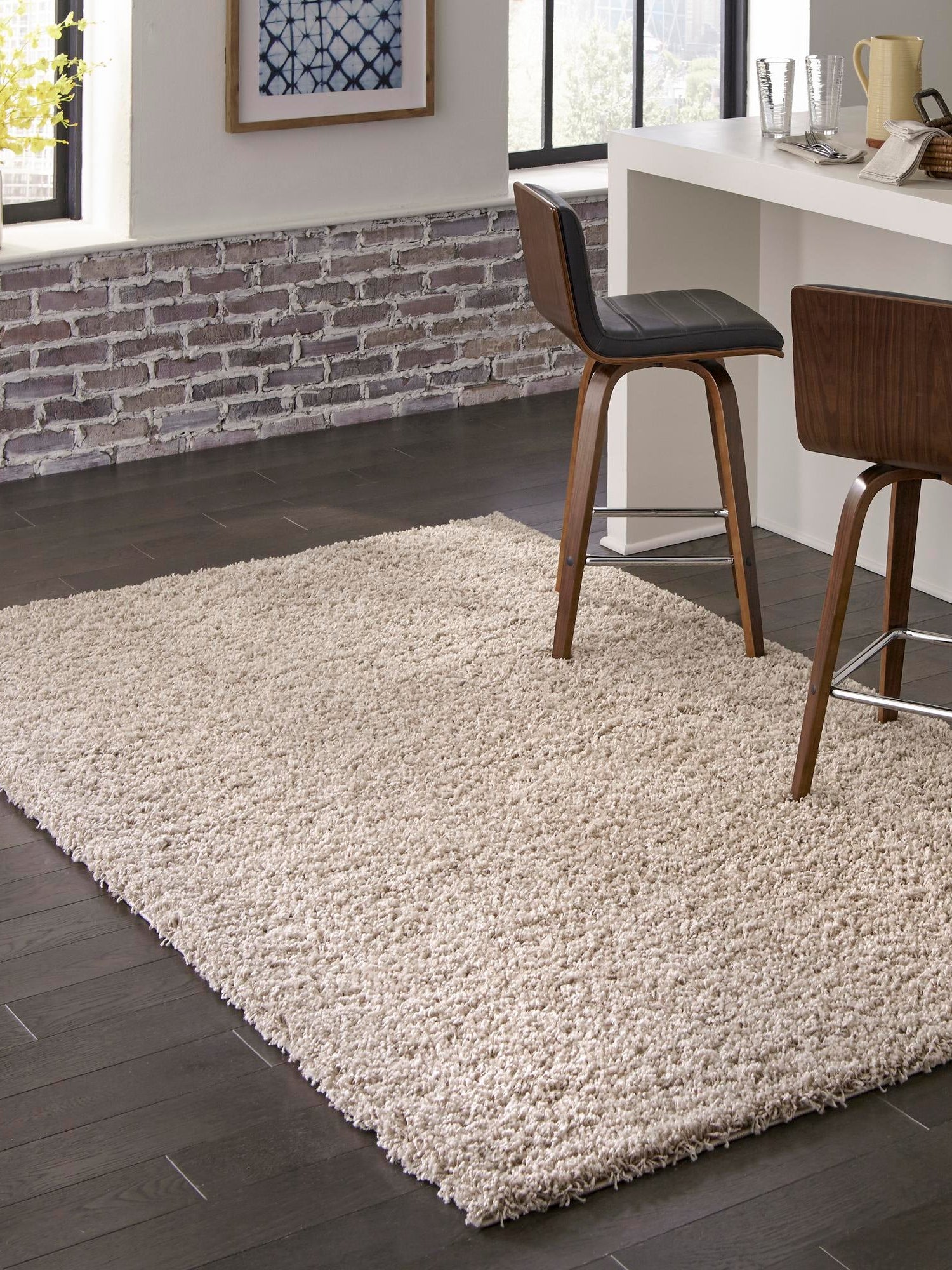 Taupe 1' x 1' Solid Shag Sample Area Rug Thick Soft Touch Fluffy & Plush Shaggy Pile Durable Minimalist Carpet for Classic Interior Design for Sale at Rug Engine