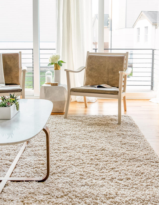 Taupe 5' 3 x 8' Solid Shag Rectangle Rug