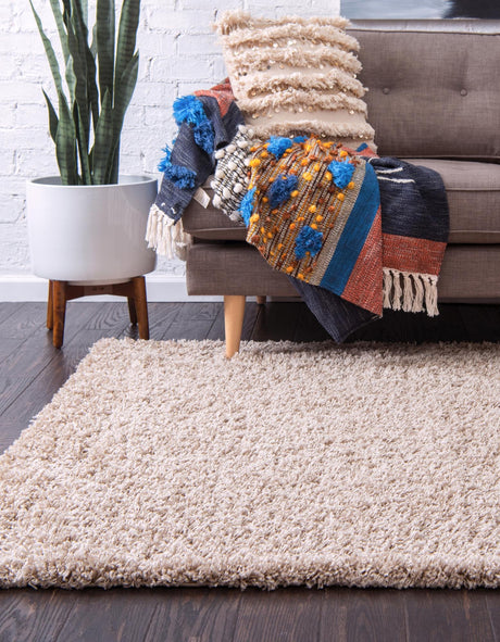 Taupe 7' 10 x 10' Solid Shag Rectangle Area Rug Thick Soft Touch Fluffy & Plush Shaggy Pile Discounted Clearance Final Sale Durable Minimalist Carpet for Classic Interior Design for Sale at Rug Engine