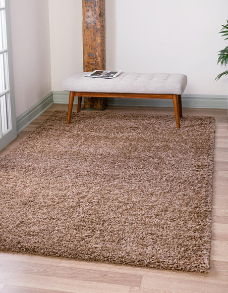 Sandy Brown 5' 1 x 8' Solid Shag Rectangle Rug