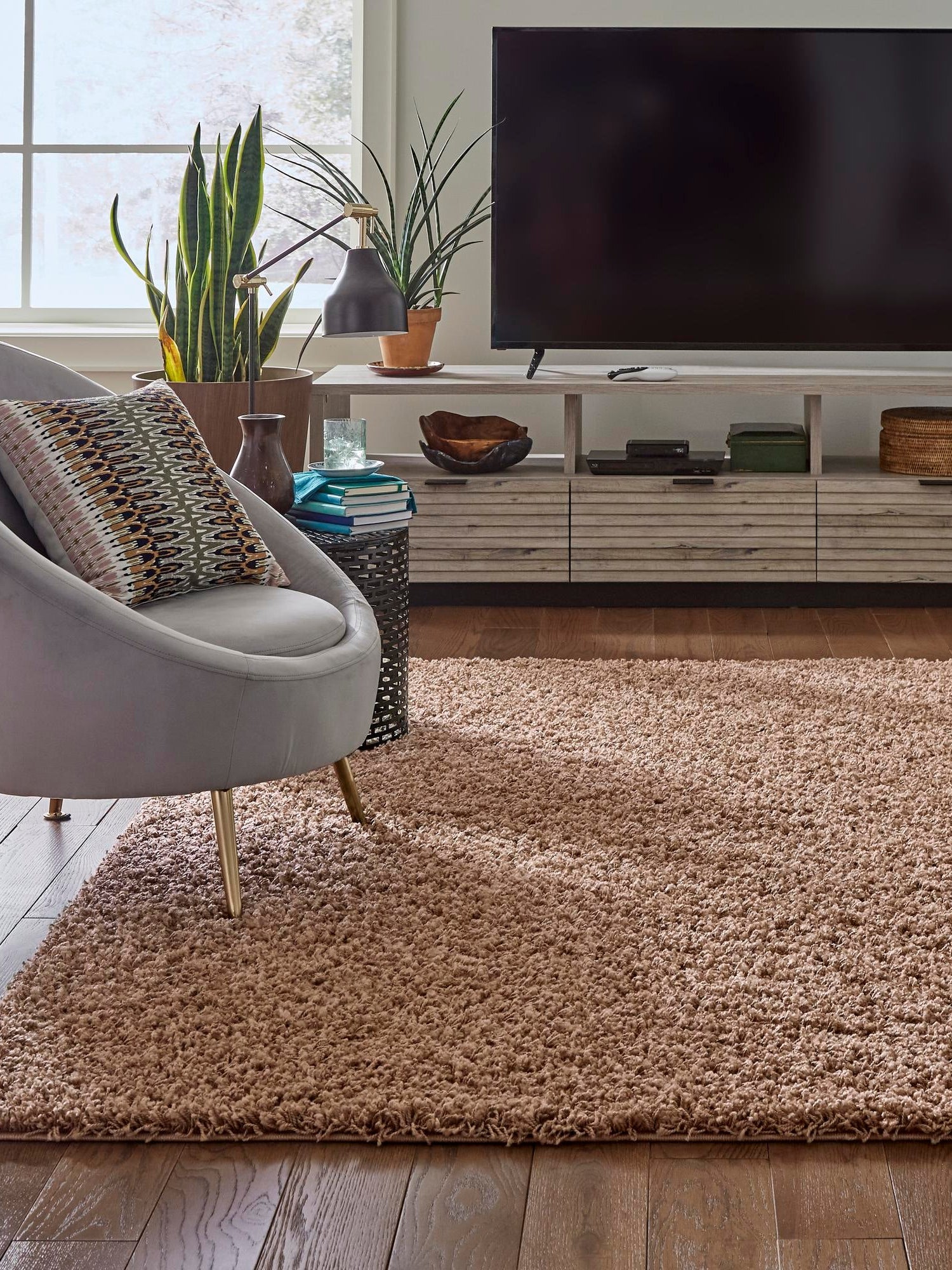Sandy Brown 7' 10 x 11' Solid Shag Rectangle Area Rug Thick Soft Touch Fluffy & Plush Shaggy Pile Durable Minimalist Carpet for Classic Interior Design for Sale at Rug Engine
