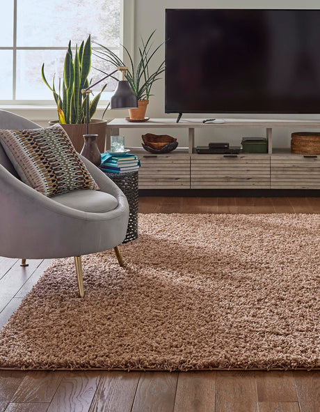 Sandy Brown 5' 3 x 8' Solid Shag Rectangle Area Rug Thick Soft Touch Fluffy & Plush Shaggy Pile Discounted Clearance Final Sale Durable Minimalist Carpet for Classic Interior Design for Sale at Rug Engine