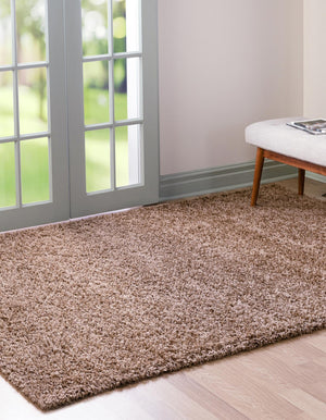 Sandy Brown 5' 1 x 8' Solid Shag Rectangle Rug