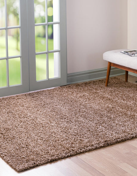 Sandy Brown 5' 3 x 8' Solid Shag Rectangle Area Rug Thick Soft Touch Fluffy & Plush Shaggy Pile Discounted Clearance Final Sale Durable Minimalist Carpet for Classic Interior Design for Sale at Rug Engine