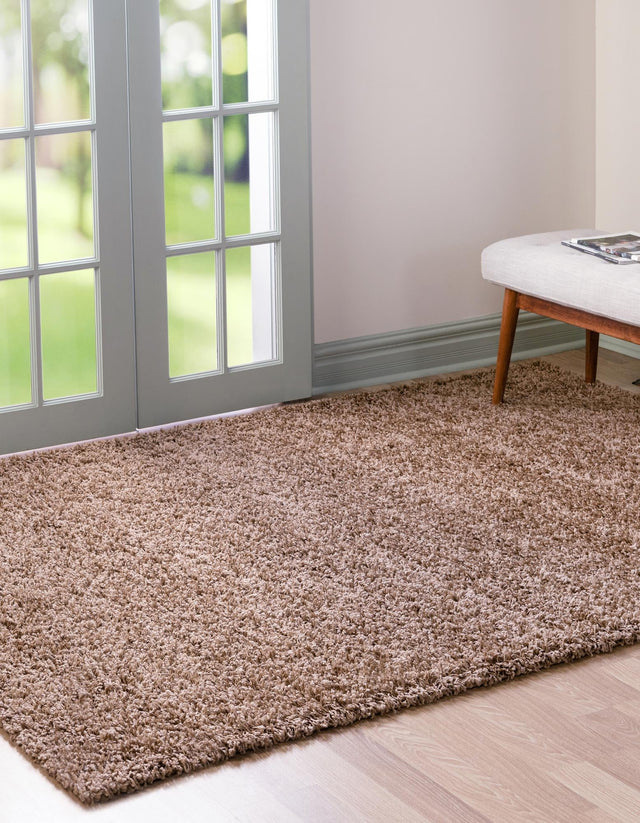 Sandy Brown 5' 1 x 8' Solid Shag Rectangle Rug