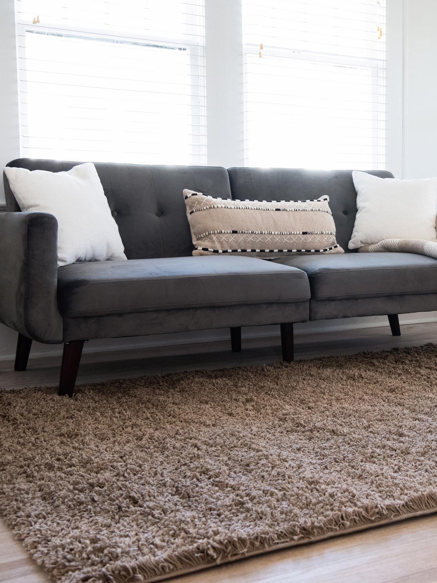 Sandy Brown 7' 10 x 11' Solid Shag Rectangle Area Rug Thick Soft Touch Fluffy & Plush Shaggy Pile Durable Minimalist Carpet for Classic Interior Design for Sale at Rug Engine
