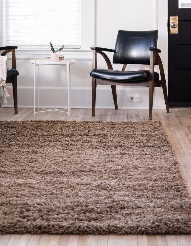 Sandy Brown 5' 1 x 8' Solid Shag Rectangle Rug