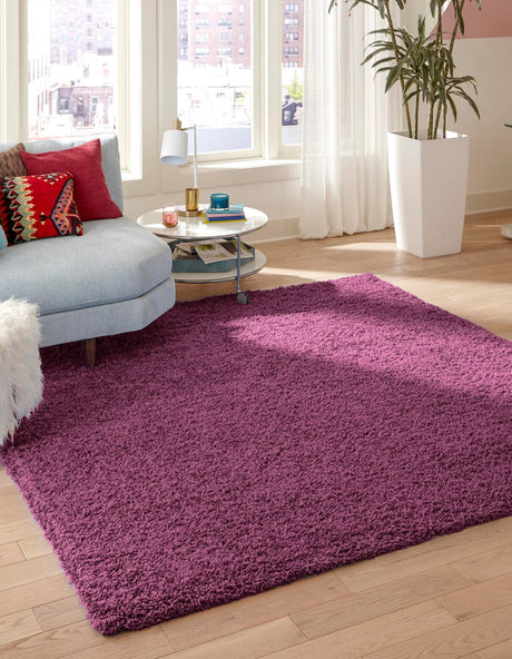Eggplant Purple 7' 10 x 7' 10 Solid Shag Square Area Rug Thick Soft Touch Fluffy & Plush Shaggy Pile