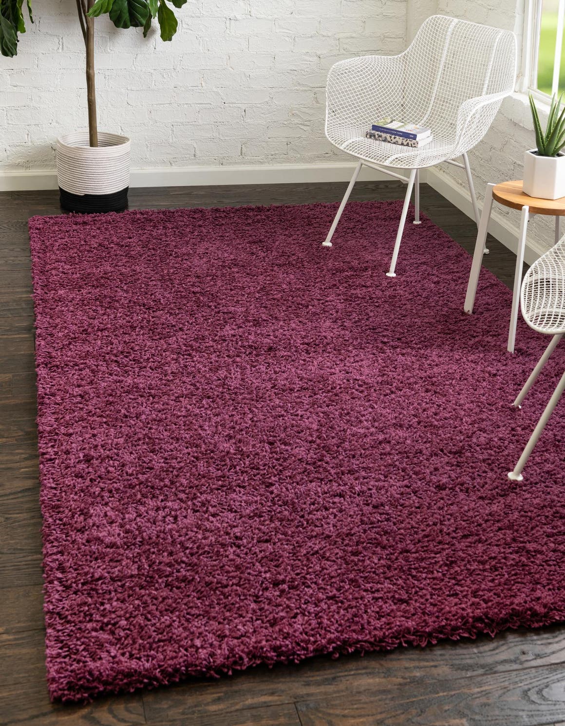 Eggplant Purple 7' 1 x 10' Solid Shag Rectangle Area Rug Thick Soft Touch Fluffy & Plush Shaggy Pile Durable Minimalist Carpet for Classic Interior Design for Sale at Rug Engine