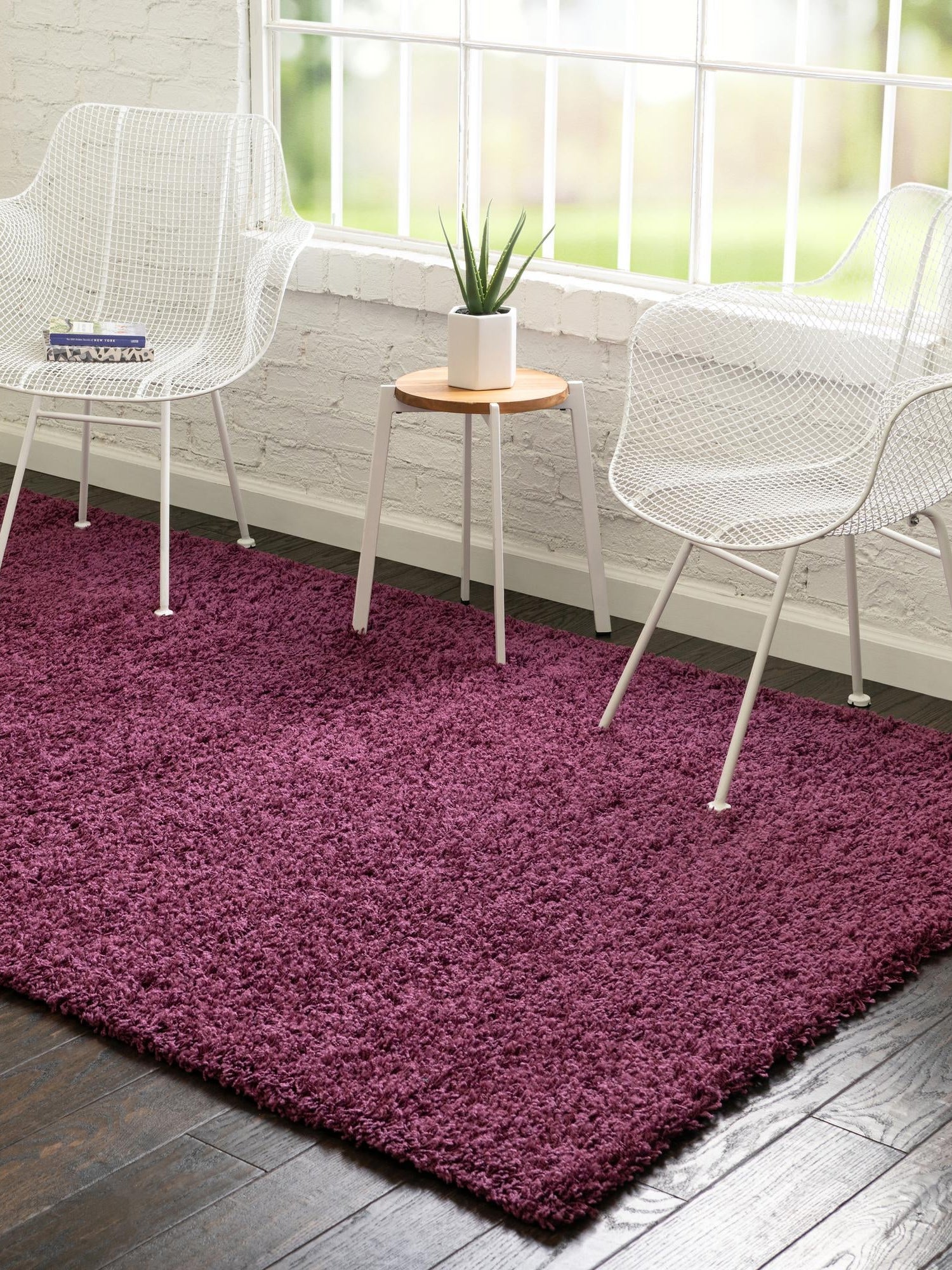 Eggplant Purple 7' 10 x 11' Solid Shag Rectangle Area Rug Thick Soft Touch Fluffy & Plush Shaggy Pile Durable Minimalist Carpet for Classic Interior Design for Sale at Rug Engine
