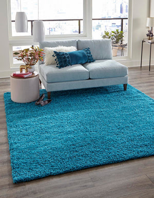 Turquoise 8' x 8' Solid Shag Square Rug
