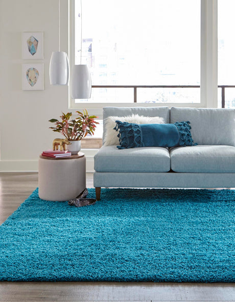 Turquoise 7' 10 x 7' 10 Solid Shag Square Area Rug Thick Soft Touch Fluffy & Plush Shaggy Pile Durable Minimalist Carpet for Classic Interior Design for Sale at Rug Engine