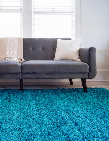 Turquoise 7' 10 x 7' 10 Solid Shag Square Area Rug Thick Soft Touch Fluffy & Plush Shaggy Pile Durable Minimalist Carpet for Classic Interior Design for Sale at Rug Engine