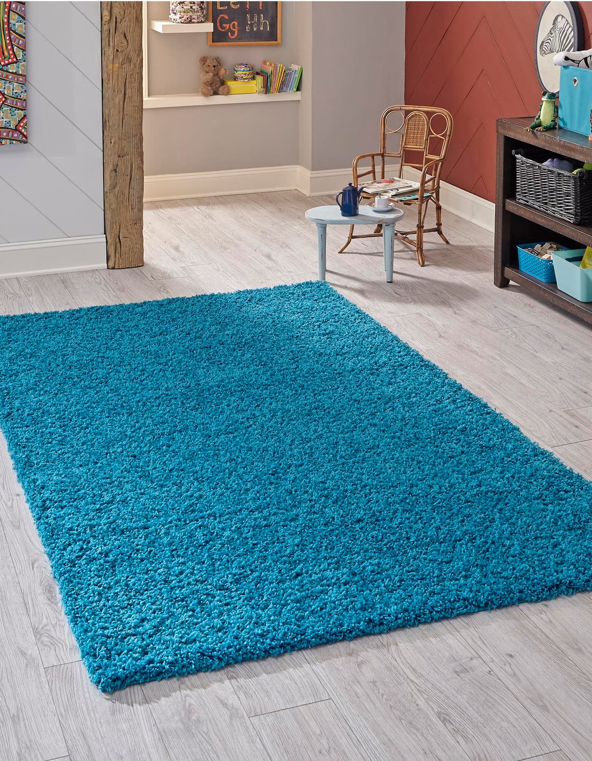 Turquoise 7' 10 x 11' Solid Shag Rectangle Area Rug Thick Soft Touch Fluffy & Plush Shaggy Pile Durable Minimalist Carpet for Classic Interior Design for Sale at Rug Engine