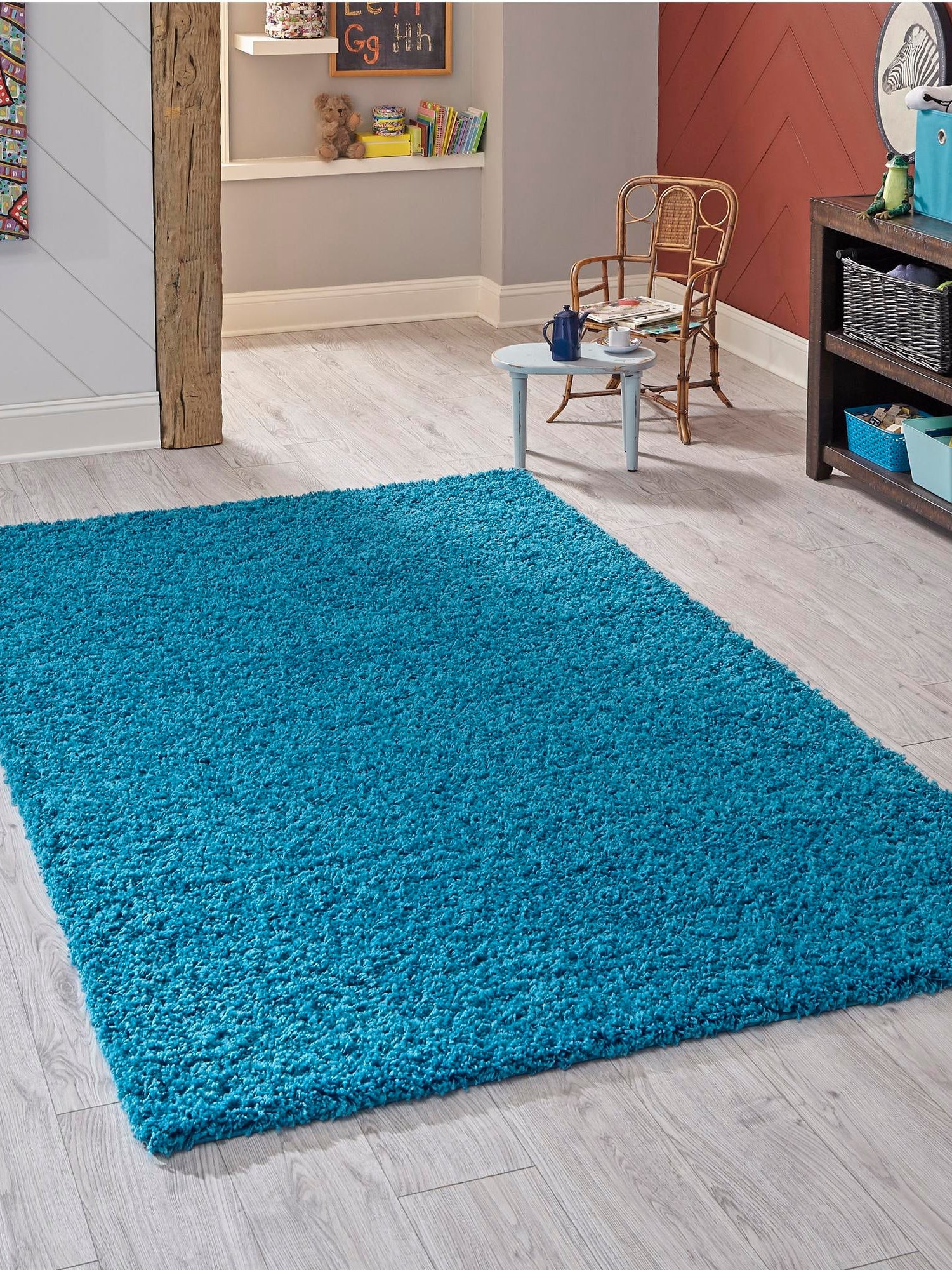 Turquoise 1' x 1' Solid Shag Sample Area Rug Thick Soft Touch Fluffy & Plush Shaggy Pile Durable Minimalist Carpet for Classic Interior Design for Sale at Rug Engine