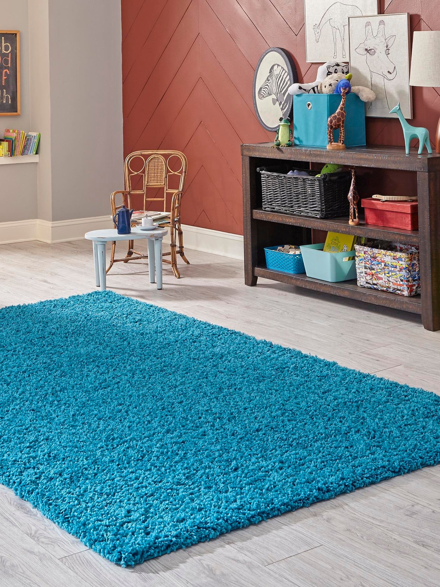 Turquoise 6' 1 x 9' Solid Shag Rectangle Area Rug Thick Soft Touch Fluffy & Plush Shaggy Pile Durable Minimalist Carpet for Classic Interior Design for Sale at Rug Engine