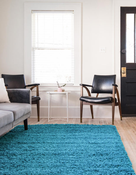 Turquoise 7' 10 x 11' Solid Shag Rectangle Area Rug Thick Soft Touch Fluffy & Plush Shaggy Pile Durable Minimalist Carpet for Classic Interior Design for Sale at Rug Engine