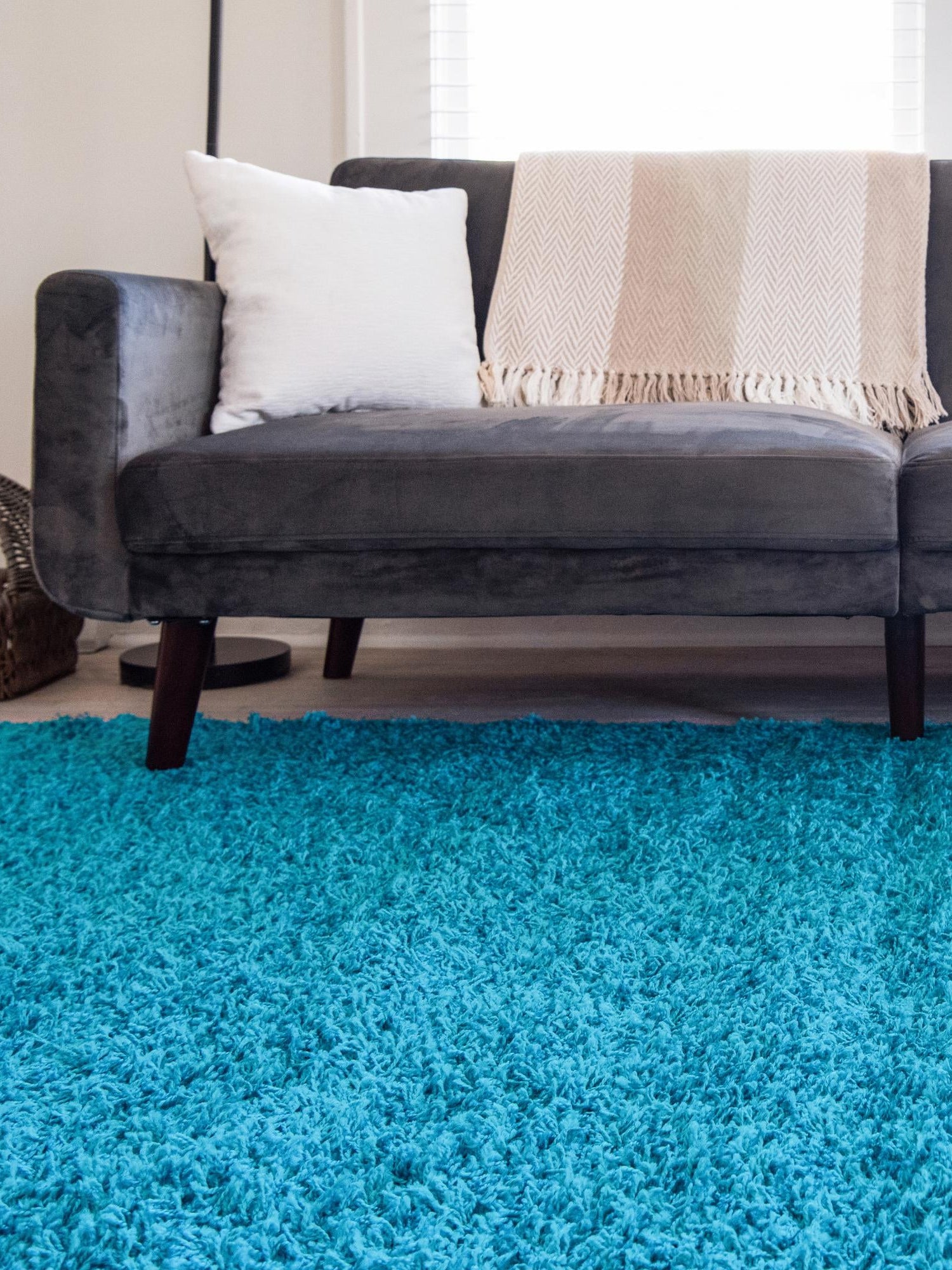 Turquoise 4' 1 x 6' 1 Solid Shag Rectangle Area Rug Thick Soft Touch Fluffy & Plush Shaggy Pile Durable Minimalist Carpet for Classic Interior Design for Sale at Rug Engine
