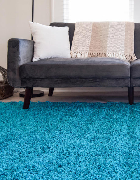 Turquoise 7' 10 x 10' Solid Shag Rectangle Area Rug Thick Soft Touch Fluffy & Plush Shaggy Pile