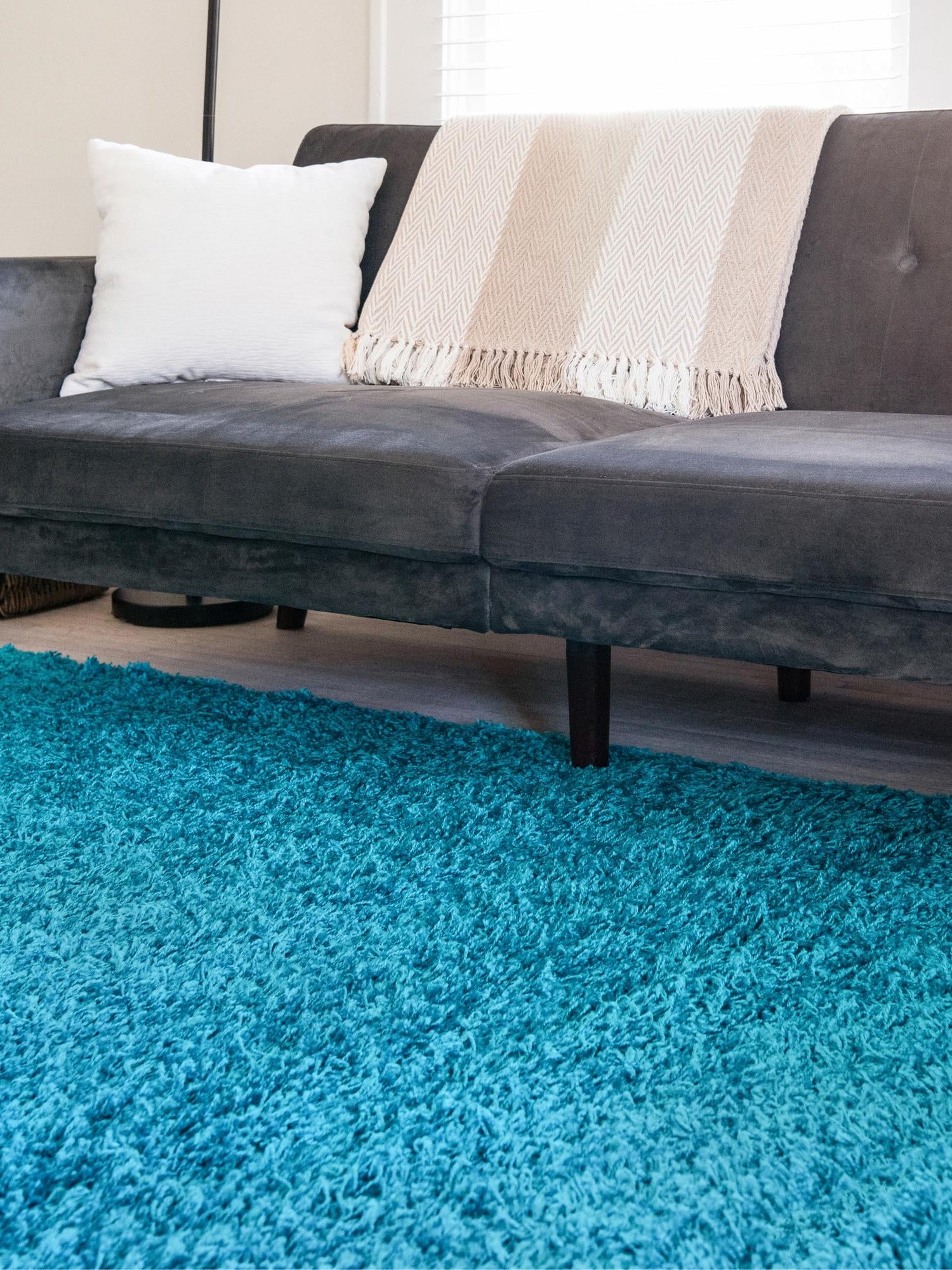 Turquoise 4' 1 x 6' 1 Solid Shag Rectangle Area Rug Thick Soft Touch Fluffy & Plush Shaggy Pile Durable Minimalist Carpet for Classic Interior Design for Sale at Rug Engine