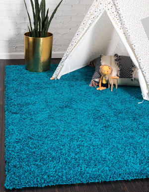 Turquoise 7' 10 x 10' Solid Shag Rectangle Area Rug Thick Soft Touch Fluffy & Plush Shaggy Pile