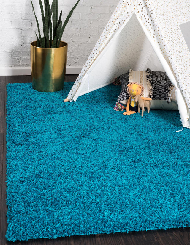 Turquoise 7' 10 x 10' Solid Shag Rectangle Area Rug Thick Soft Touch Fluffy & Plush Shaggy Pile