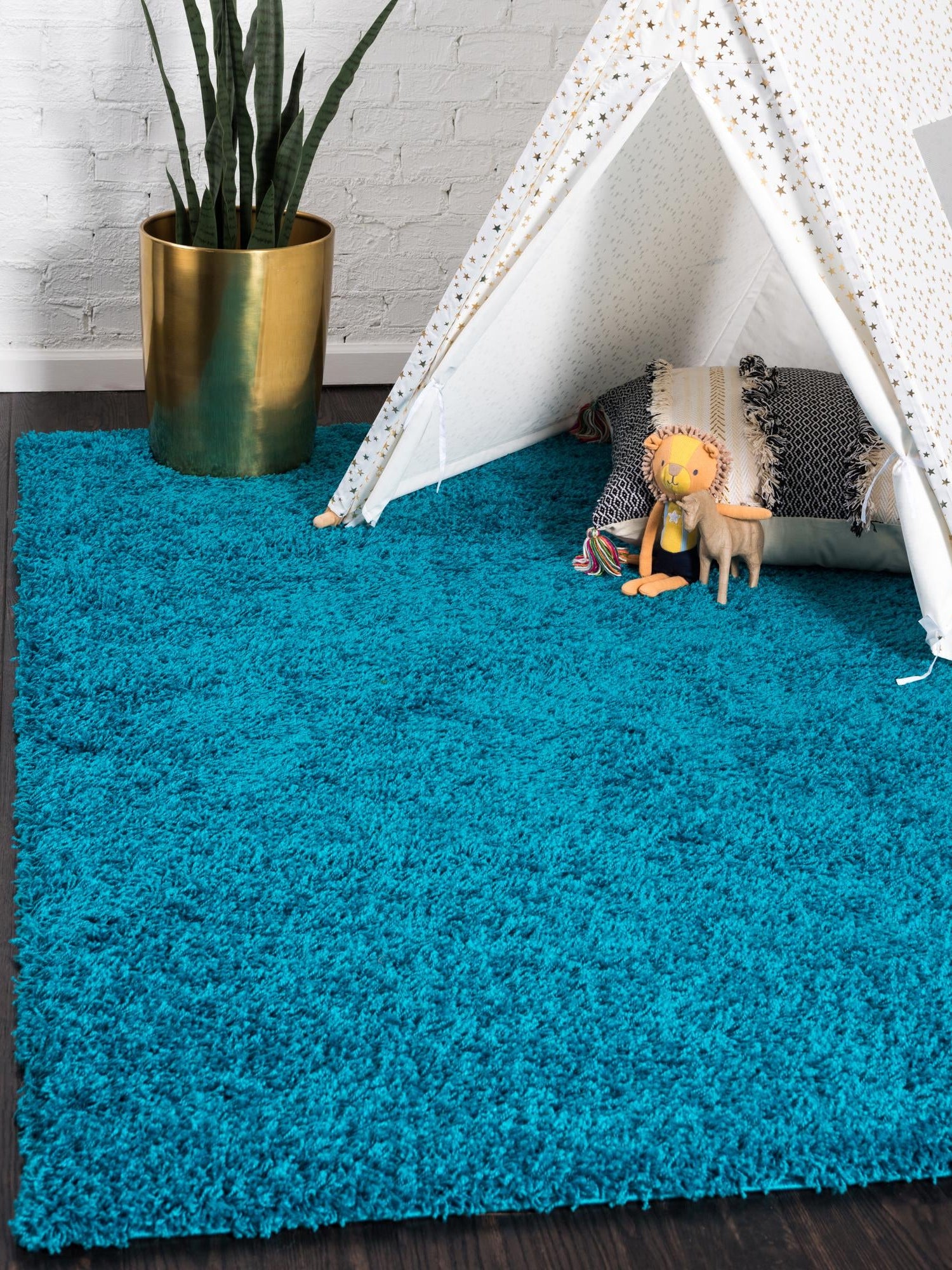 Turquoise 7' 1 x 10' Solid Shag Rectangle Area Rug Thick Soft Touch Fluffy & Plush Shaggy Pile Durable Minimalist Carpet for Classic Interior Design for Sale at Rug Engine
