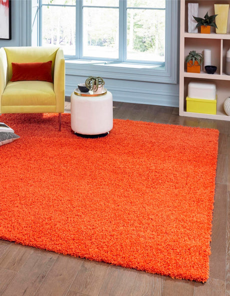 Tiger Orange 7' 10 x 7' 10 Solid Shag Square Area Rug Thick Soft Touch Fluffy & Plush Shaggy Pile