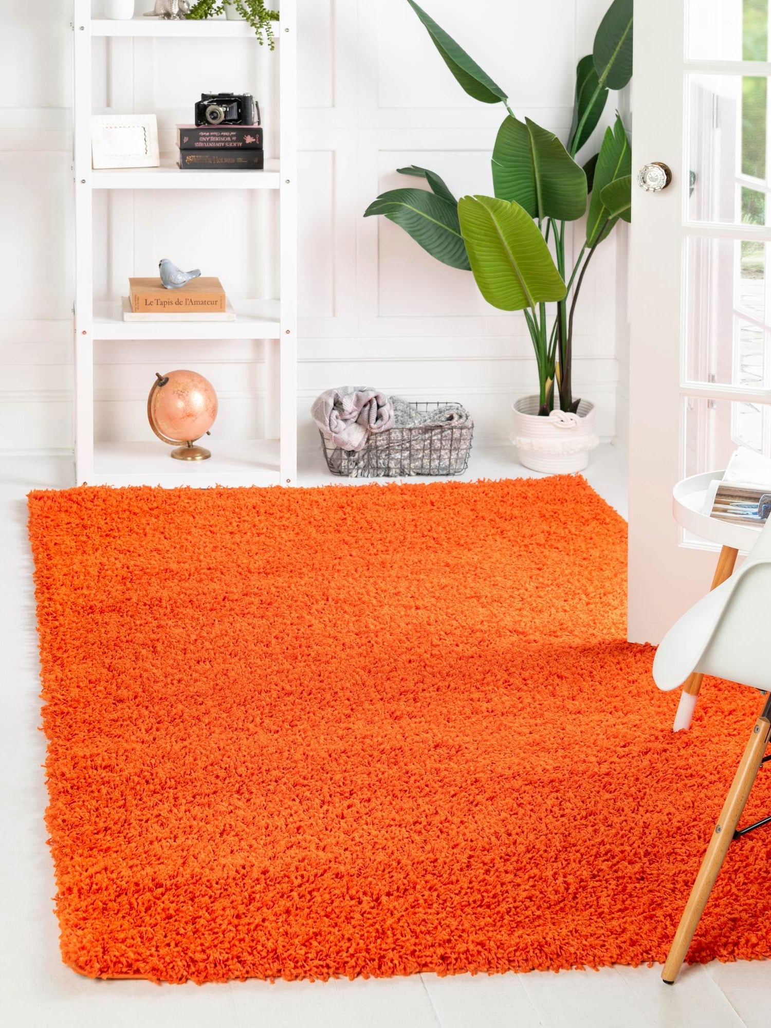 Tiger Orange 1' x 1' Solid Shag Sample Area Rug Thick Soft Touch Fluffy & Plush Shaggy Pile Durable Minimalist Carpet for Classic Interior Design for Sale at Rug Engine